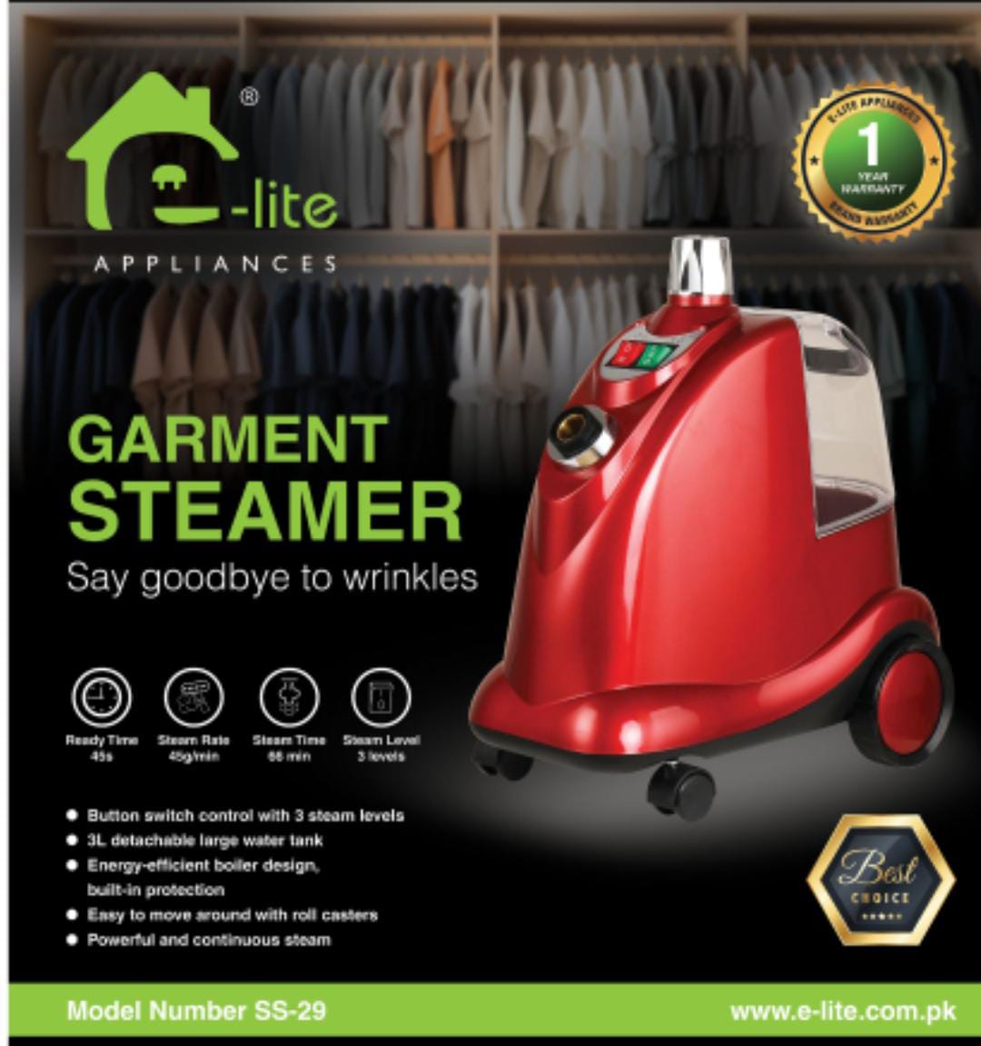 E-LITE GARMENT STEAMER SS-29 - 1 YEAR WARRANTY